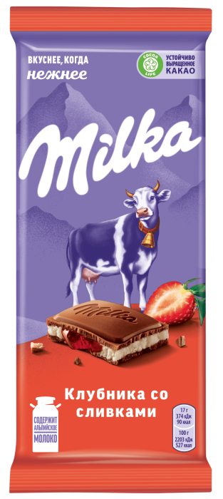Милка клубника со сливками 85 г.