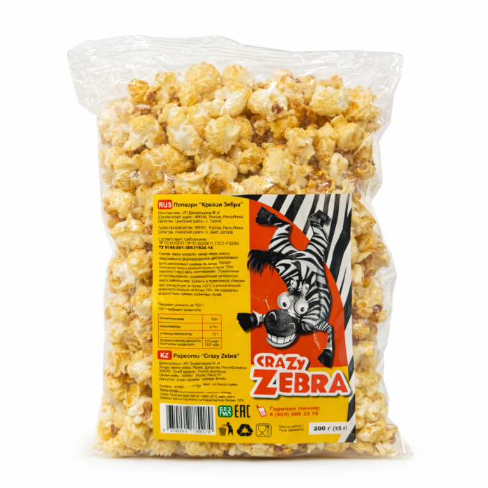 Попкорн карамельный Zebra 200 г