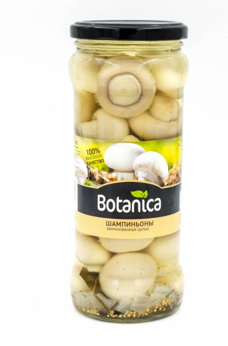 Грибы целые маринованные Шампиньоны Botanica 350 г