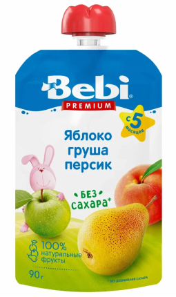 Беби премиум Пюре яблоко-груша-персик без сахара 90 г