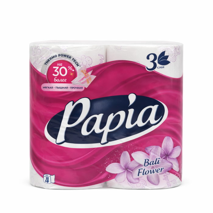 Туалетная бумага Papia Цветы Бали 3 слоя 4 рулона