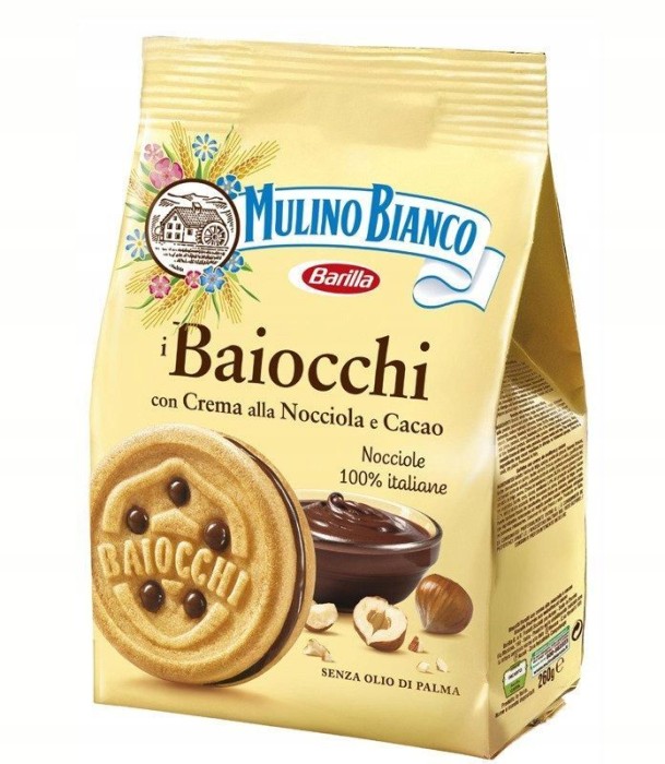 Печенье сдобное Mulino Bianco 260г. Байокки с какао-ореховым вкусом
