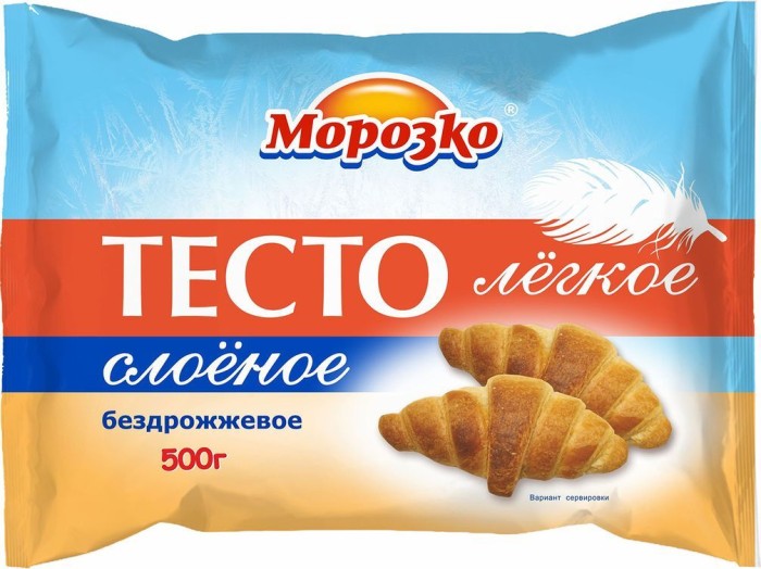 Тесто слоеное бездрожжевое в пластах морозко 500 г