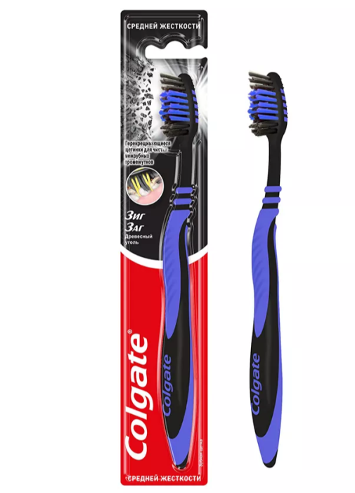 Зубная щетка Колгейт Средней жесткости Зиг Заг древесный уголь