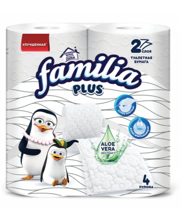 Туалетная бумага Familia plus Алоэ вера 2 слоя 4 рулона