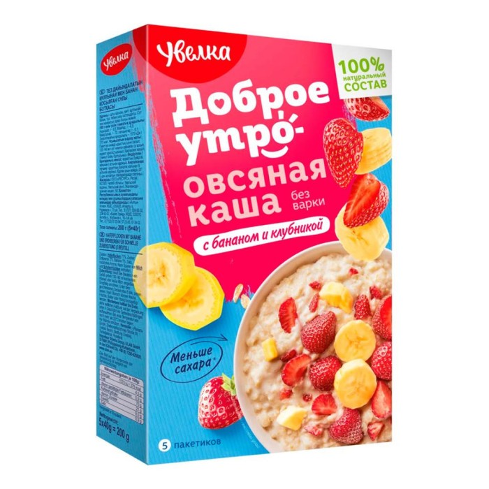 Каша овсяная с бананом и клубникой Увелка 200 гр.