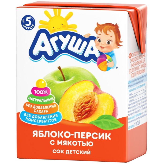 Сок детский Агуша Яблоко-персик 200 мл