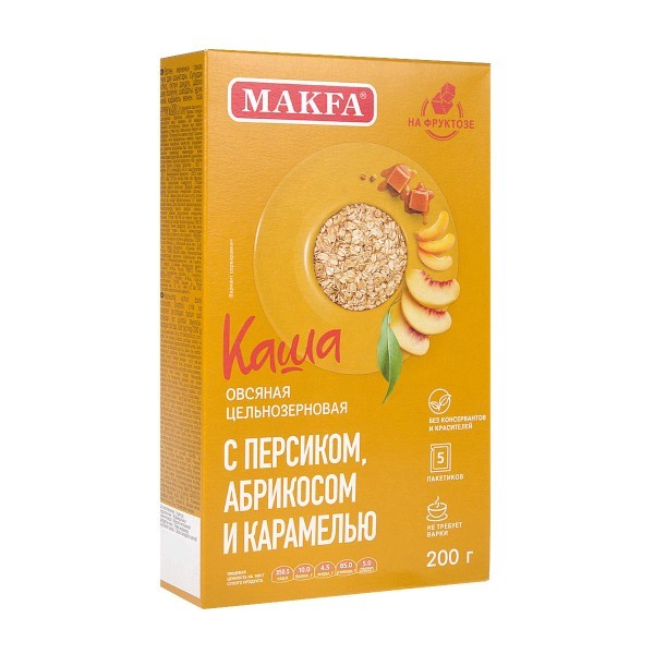 Каша овсяная цельнозерновая с персиком, абрикосом и карамелью Makfa 200 г