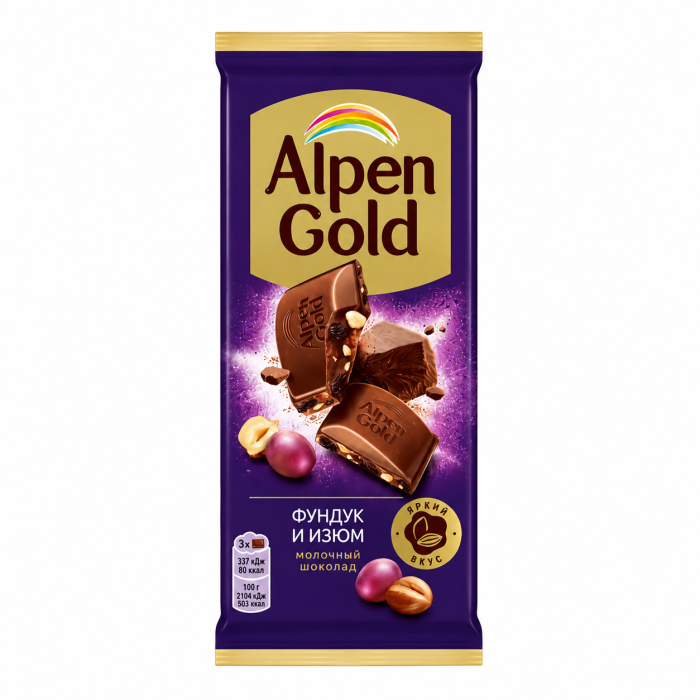 Alpen Gold Молочный Шоколад Фундук Изюм 85 г