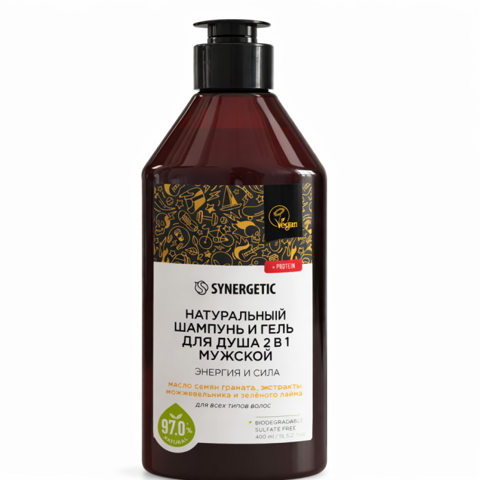 Synergetic Шампунь и гель для душа муж. Энергия и сила 400 мл