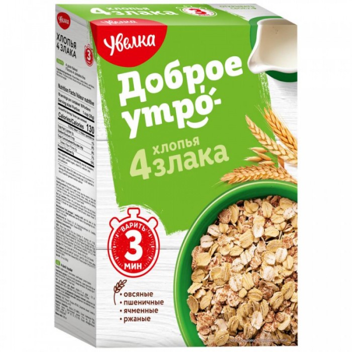 Хлопья 4 злака Увелка 350 г.