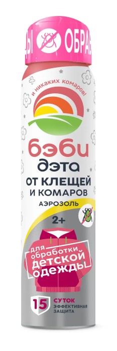 Аэрозоль от клещей и комаров для обработки детской одежды Бэби Дэта 2+