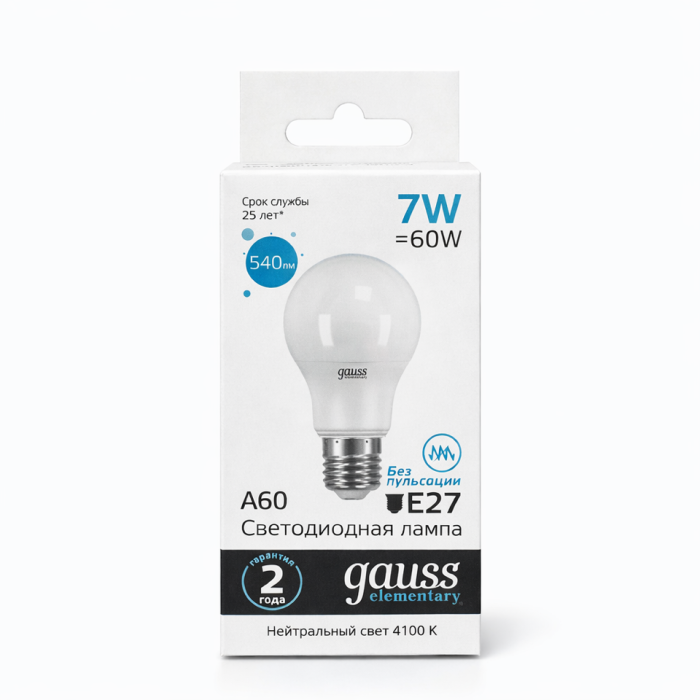 Лампа Gauss LED А60 E27 7W 4100K