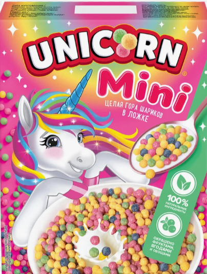 Готовый завтрак Unicorn мини-шарики клубника и яблоко 195 г
