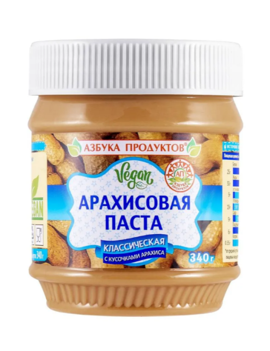 Паста Арахисовая класс. с кусочками арахиса Азбука продуктов 340 г