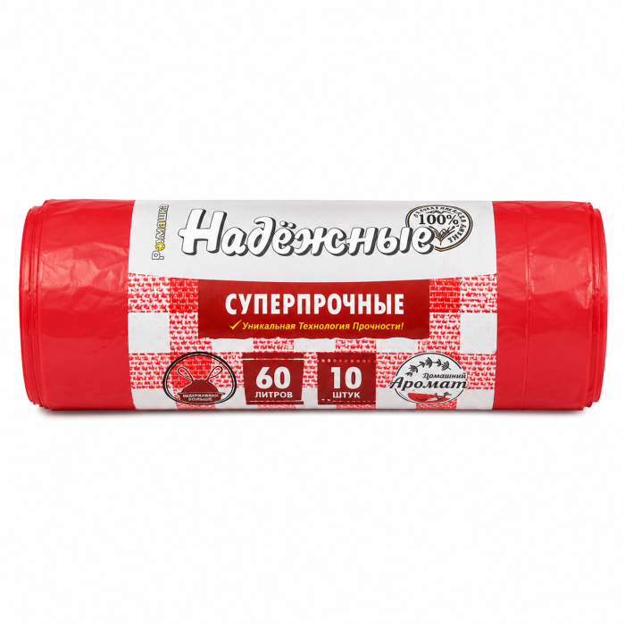 Мешки для мусора красные НАДЕЖНЫЕ с завязками 60л. 10 шт.