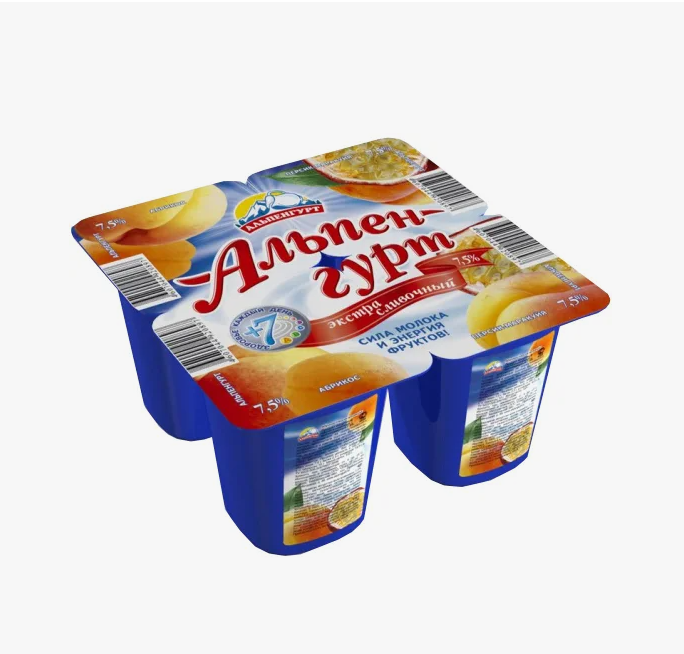 Йогурт Альпен-гурт абрикос-персик-маракуйя 7,5% 100 г