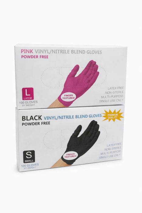 Перчатки одноразовые винилонитрил 1 пара (чёрн-роз)