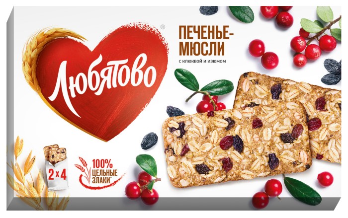 Любятово Печенье злаковое Мюсли с клюквой и изюмом 120 г