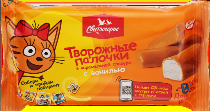 Творожные палочки Три кота в карамельной глазури с ванилью 16% 180 г.