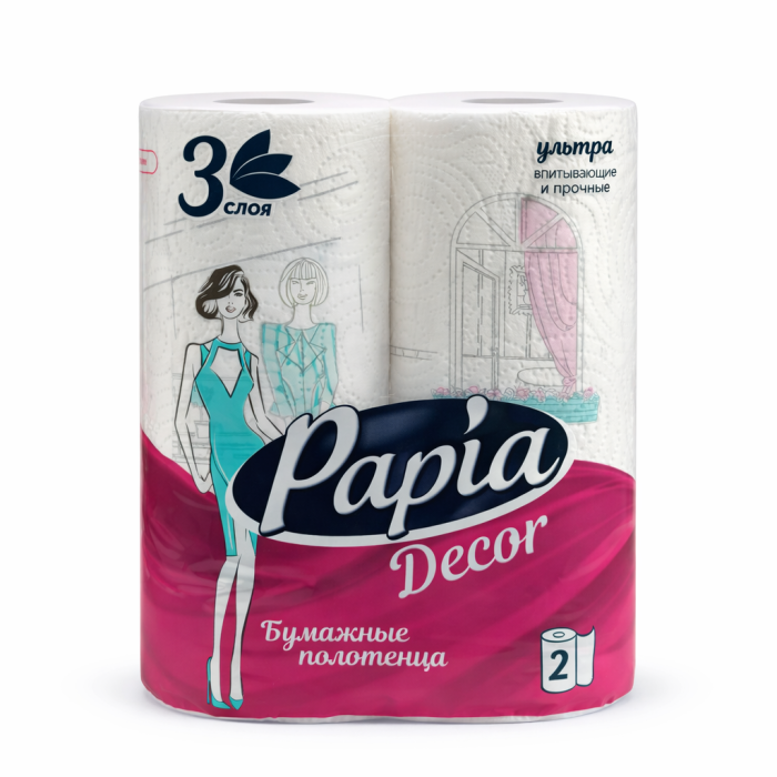 Бумажное полотенце Papia Decor 2 рулона 3 слоя