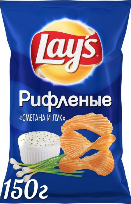 Чипсы Lays Рифл. Сметана Лук 140 г.