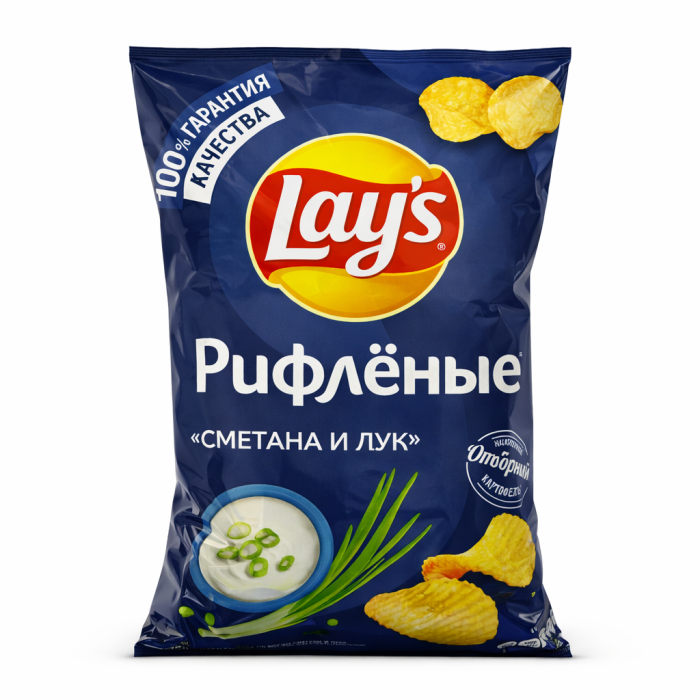 Чипсы Lays Рифл. Сметана Лук 140 г.