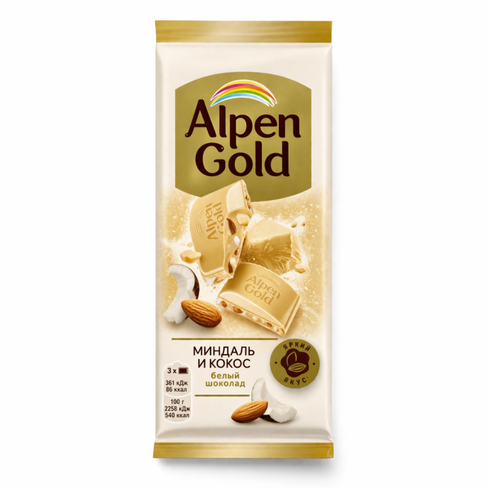 Шоколад белый Alpen Gold миндаль и кокос 80 г