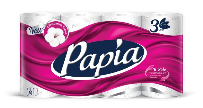 Туалетная бумага Papia 3 слоя 8 рулона