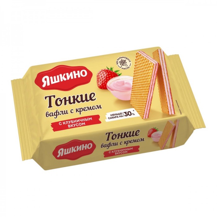 Вафли тонкие Яшкино клубничным крем 144 гр