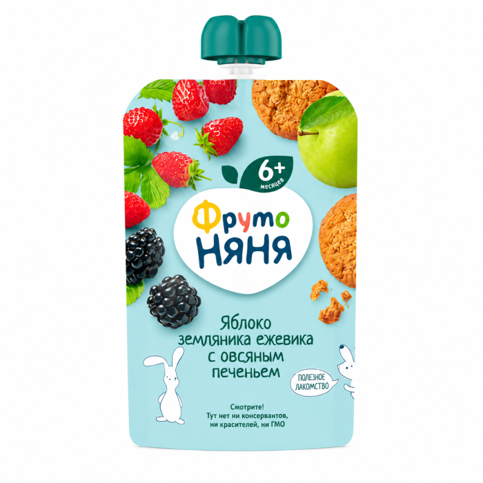 Пюре Фруто Няня Яблоко-земляника-ежевика с овс.печеньем 90 г