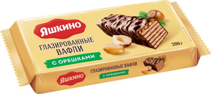 Вафли Яшкино с орешками глазир. 200 г