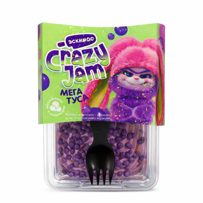 Crazy jam Мороженое молочное с шариками, драже и соусом Манго-маракуйя 180 г