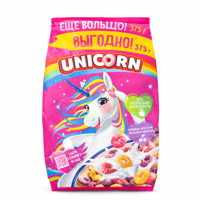 UniCorn Готовый завтрак Радужные колечки 375 г
