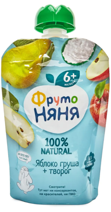 Пюре Фруто няня Яблоко груша творог 90 г.