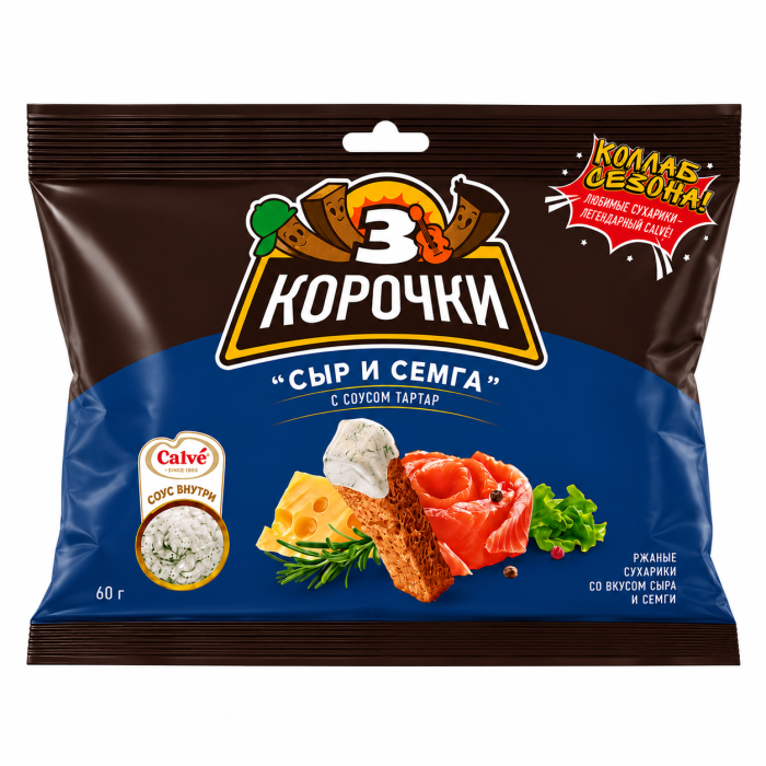 3 Корочки Семга и сыр с соусом тартар 60 г