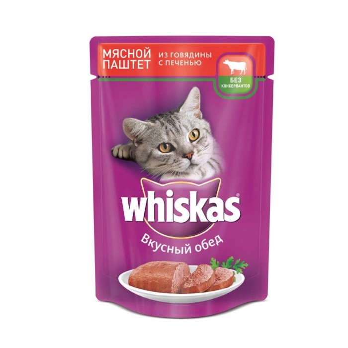 Whiskas говядина и печень паштет 75 гр