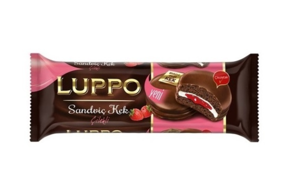 Сендвич-кекс LUPPO STRAWBERRY в молочном шоколаде с маршмеллоу и клубничным мармеладом 182 г