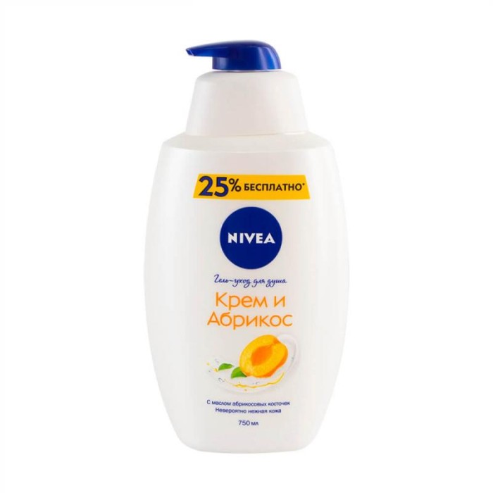 Гель уход для душа крем и абрикос Nivea 750 мл