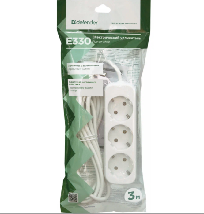 Удлинитель с заземлением E330 Defender 3 метра 3 розетки