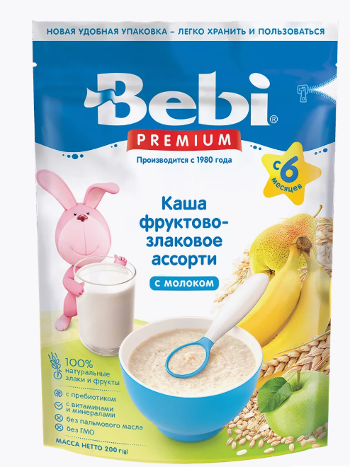 Каша фруктово-злаковое ассорти с молоком Bebi Премиум 200 г.