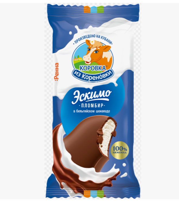 Мороженое Пломбир Эскимо в бельгийском шоколаде Коровка из кореновки 70 г