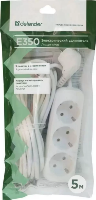 Удлинитель с заземлением E350 Defender 5 метра 3 розетки