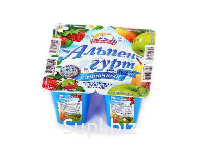 Йогурт Альпен-гурт земляника яблоко-груша 7,5% 100 г
