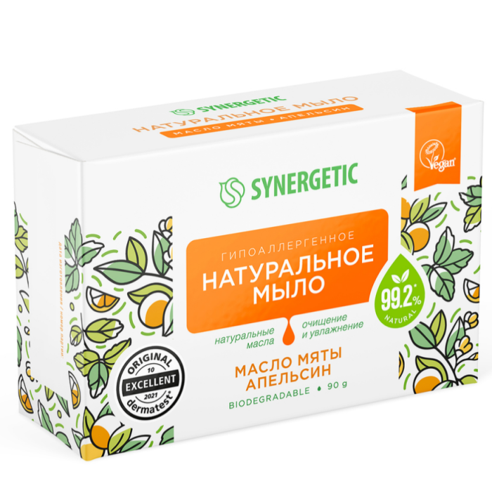 Synergetic натуральное туалет. мыло Масло мяты и апельсин 90 г