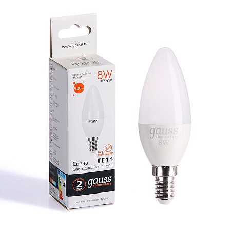 Лампа GAUSS LED ELEMENTARY свеча 8W