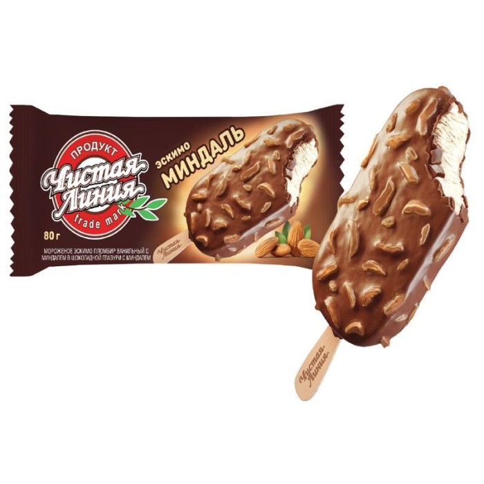 Мороженое Чистая линия эскимо миндаль 80 г