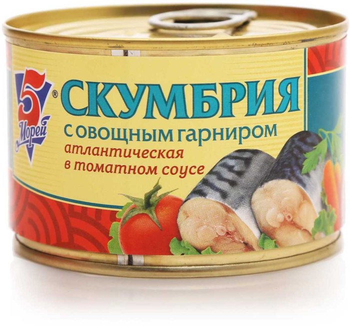 5 Морей Скумбрия в томатном соусе 250 г.