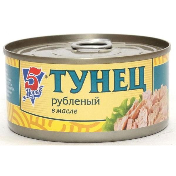 5 Морей Тунец рубленый в масле 185 г.