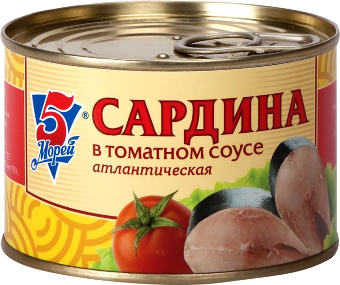 5 Морей Сардина в томатном соусе 250 г.